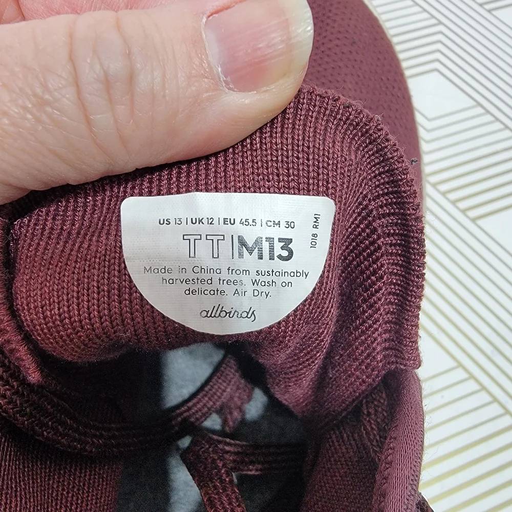 Allbirds - Hi Top Tree Toppers Burgundy Wool Shoes - Men's Size 13 Lace-up. - Picture 6 of 8